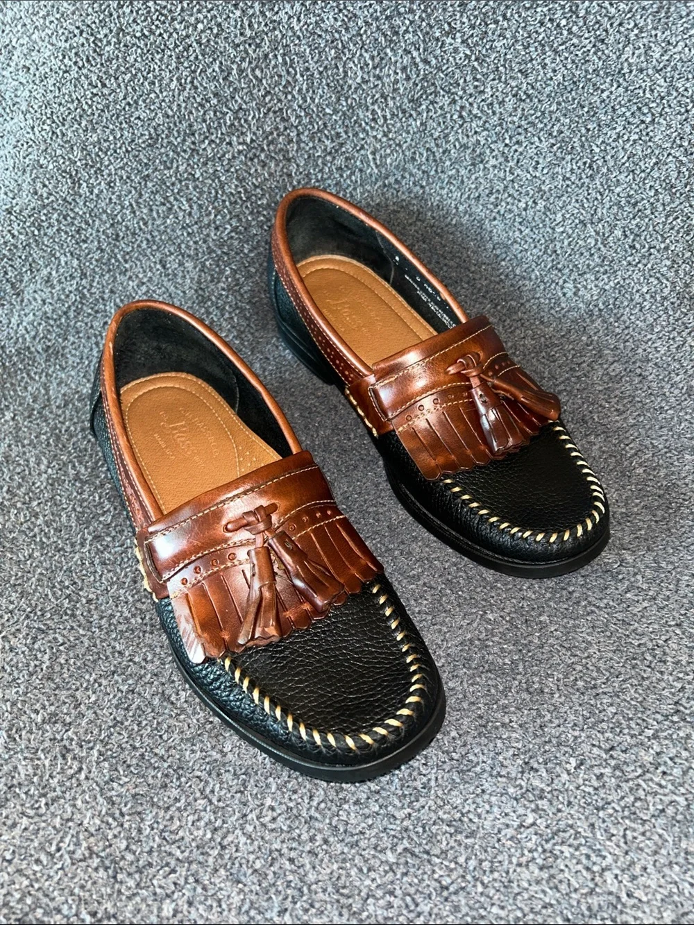 G.H. Bass & Co. Black and Brown Tassel Kiltie Loafers